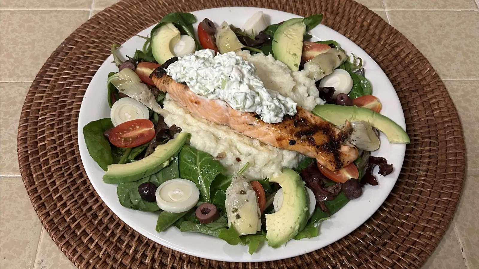 photo of the rocky mountain salmon dish on a plate and placemat