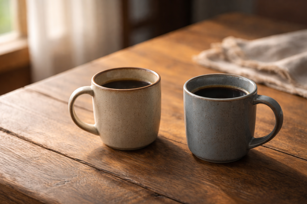 two coffee mugs on a table
